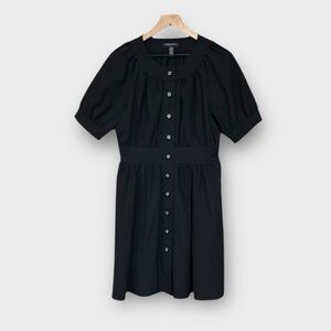 Banana Republic Black A-Line Dress Short Sleeve Button Knee Length Casual Size 8